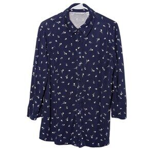 Isaac Mizrahi Live! Button Down Blouse or Pajama Top, Blue White, Medium, Floral